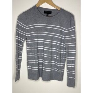 Banana Republic Gray White Stripe Crew Neck Sweater Size S Forever Sweater